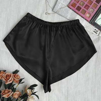 Pantaloni de dormit din satin uni Pantaloni scurți comozi cu talie elastică Lenjerie de dormit pentru femei