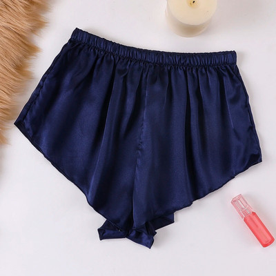 Pantaloni de dormit din satin uni Pantaloni scurți comozi cu talie elastică Lenjerie de dormit pentru femei
