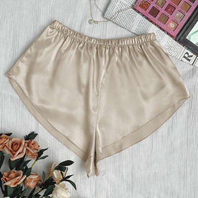 Pantaloni de dormit din satin uni Pantaloni scurți comozi cu talie elastică Lenjerie de dormit pentru femei