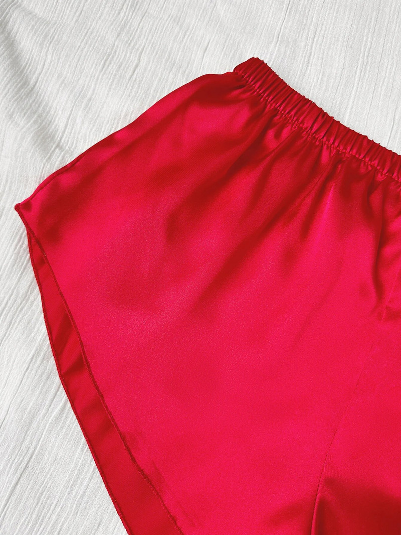 Tvirtas satino miegui skirtas apačias, laisvalaikio patogūs, elastingi juosmens šortai, moteriški miegui skirti poilsio drabužiai