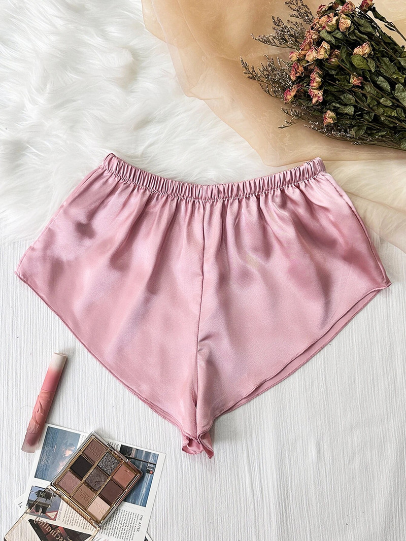 Tvirtas satino miegui skirtas apačias, laisvalaikio patogūs, elastingi juosmens šortai, moteriški miegui skirti poilsio drabužiai