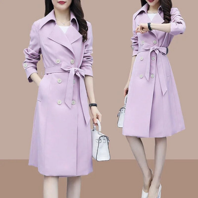 Toamnă la modă pentru femei, largi stil Anglia, haină casual cu curea dublu, la modă, culoare bomboană, design lung, trench
