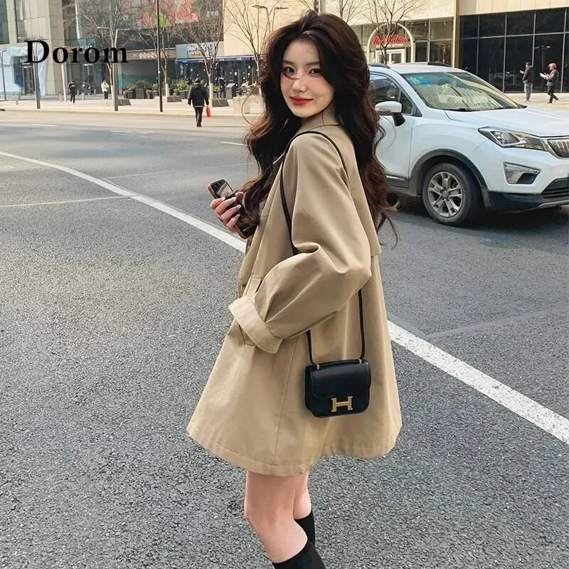 Vintažinis žalias paltas, moteriškas rudens korėjietis Peteris Pan apykaklė Žibinto rankovė Laisva Klasikinė Vėjo striukė, Moteriškas laisvalaikio viršus