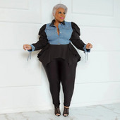 Nagy méretű farmer passzoló szett női Jean Patchwork Crop felső női téli ceruzanadrág női elegáns felszerelés, kétrészes nadrág szett