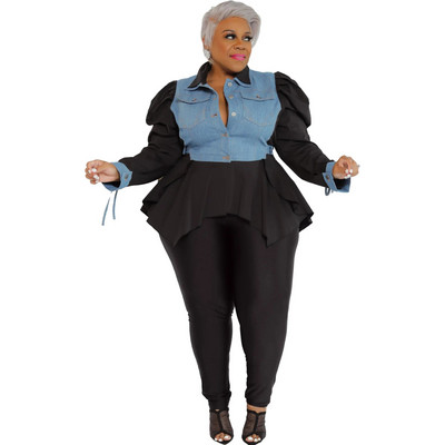 Nagy méretű farmer passzoló szett női Jean Patchwork Crop felső női téli ceruzanadrág női elegáns felszerelés, kétrészes nadrág szett