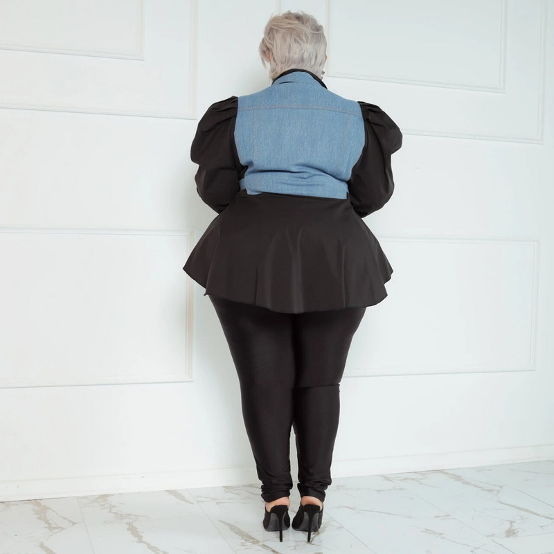 Nagy méretű farmer passzoló szett női Jean Patchwork Crop felső női téli ceruzanadrág női elegáns felszerelés, kétrészes nadrág szett