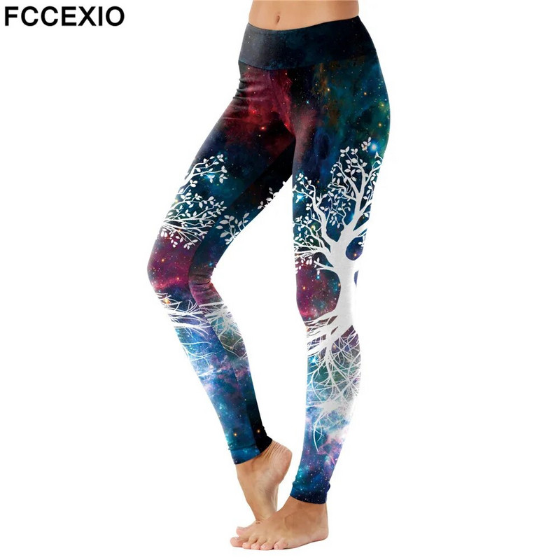 FCCEXIO 3 Style Mandala Yin and Yang print tajice Hlače za vježbanje visokog struka Ženske tanke cvjetne tajice Bešavne fitness hlače