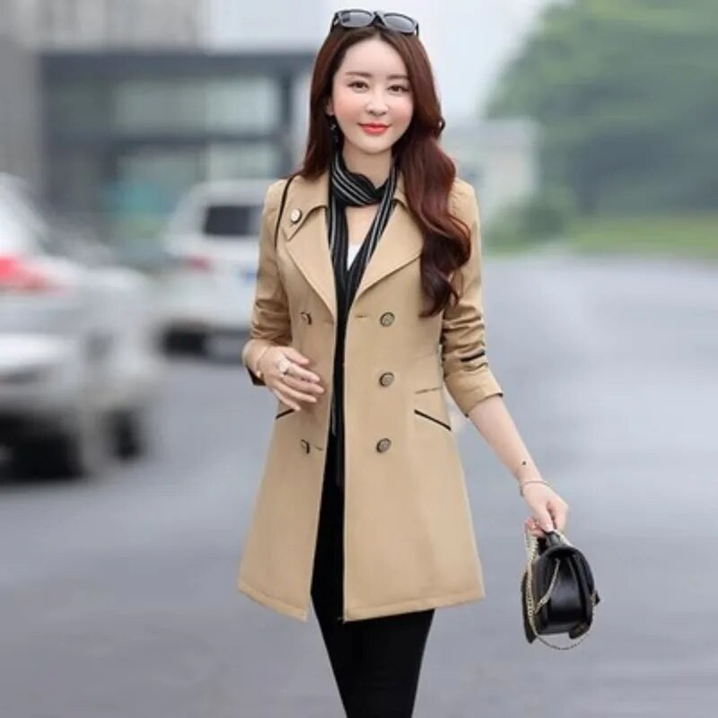 Nagy méretű S-3XL női kabát, hosszú duplasoros tavaszi őszi divat alkalmi elegáns karcsú irodai munka Széldzseki