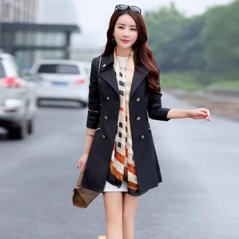 Nagy méretű S-3XL női kabát, hosszú duplasoros tavaszi őszi divat alkalmi elegáns karcsú irodai munka Széldzseki
