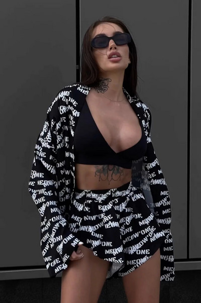 HL új rövidnadrág szett háziruha, laza nyomat 2 részes szettek 2023 szexi laza pizsama nőknek, fűzős, hosszú ujjú köntös rövidnadrág szett