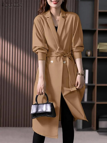 ZANZEA Модни дамски тренчкоти Есенни палта с дълъг ръкав Едноцветни OL Работни дълги ветровки Streetwear Ежедневни елегантни якета с колан