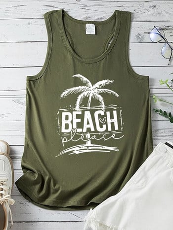 Seeyoushy Beach Моля, отпечатайте лятна ваканция Дамски потници без ръкави Тениска с О-образно деколте Femme Ежедневни 90 Дамски жилетки Горнища Дрехи