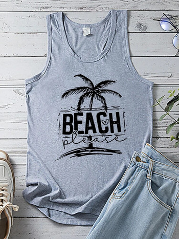 Seeyoushy Beach Моля, отпечатайте лятна ваканция Дамски потници без ръкави Тениска с О-образно деколте Femme Ежедневни 90 Дамски жилетки Горнища Дрехи