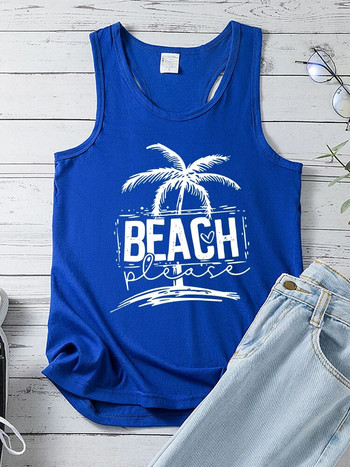 Seeyoushy Beach Παρακαλώ Εκτύπωσε Καλοκαιρινές διακοπές Γυναικείες μπλούζες αμάνικο μπλουζάκι με λαιμόκοψη Femme Casual 90 γυναικεία φανελάκια