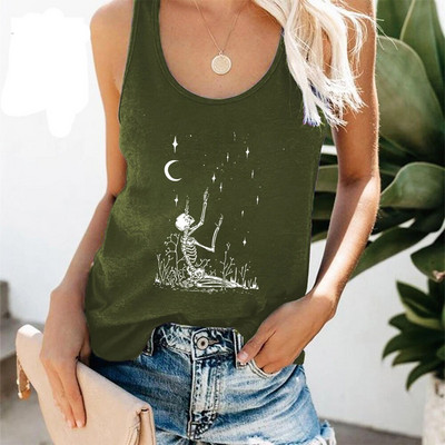 Seeyoushy Vintage Ženska majica bez rukava Smiješne ženske majice s otisnutim lubanjama kostura Ženska vesta kratkih rukava Ljetne sportske majice bez rukava Femme majice