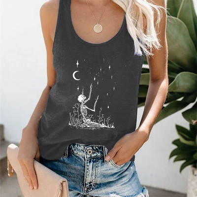 Seeyoushy Vintage Ženska majica bez rukava Smiješne ženske majice s otisnutim lubanjama kostura Ženska vesta kratkih rukava Ljetne sportske majice bez rukava Femme majice