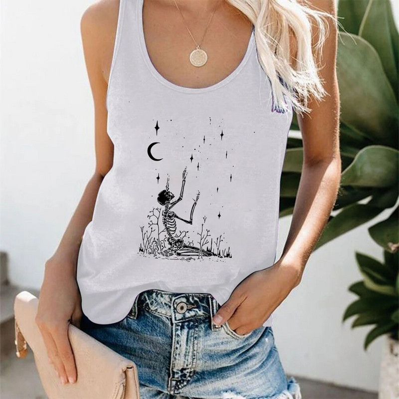 Seeyoushy Vintage Ženska majica bez rukava Smiješne ženske majice s otisnutim lubanjama kostura Ženska vesta kratkih rukava Ljetne sportske majice bez rukava Femme majice