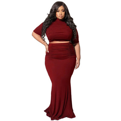 WSFEC Dvodijelni kompleti ženske odjeće veće veličine 2023. Odjevni predmeti za proljeće i ljeto Bodycon kratkih rukava, plisirana seksi odijela sa suknjama, veleprodaja