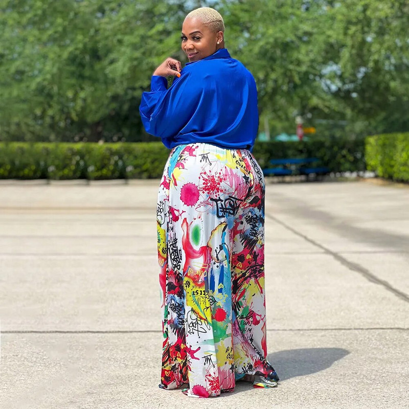 Proljetni ženski kompleti 2023. Jednobojne košulje i hlače širokih nogavica Ženska svečana kombinacija s printom Ležerna luksuzna platnena ženska majica velikih veličina