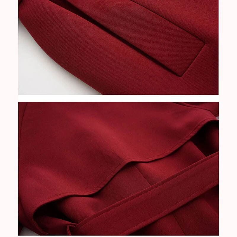 Proljeće jesen Ženska temperamentna crna vjetrovka od crvenog vina, duga preko koljena, trenč u engleskom stilu s dvostrukim kopčanjem