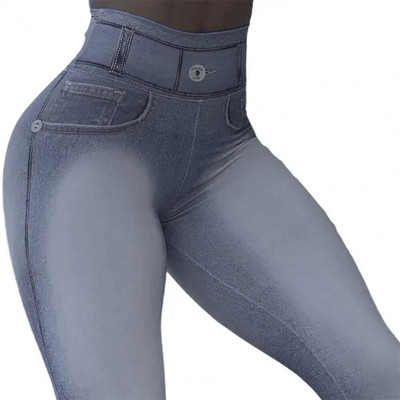 Kõrge vöökohaga taskud Kõht kontrolliv tagumik, tõstmine Fitnessi säärised Gradientvärviga Push Up imitatsioon- Teksad Kitsad naiste joogapüksid