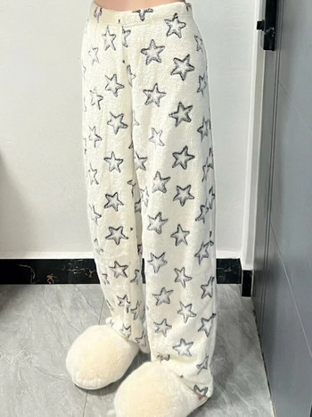 Χαριτωμένα Star Prints Πυτζάμες Γυναικεία Παντελόνια Παχύ Χειμερινά Πυζά κάτω Ζεστά Κολλεγιακά Φανελένια Σαλόνια Παντελόνια Μόδα ελεύθερου χρόνου