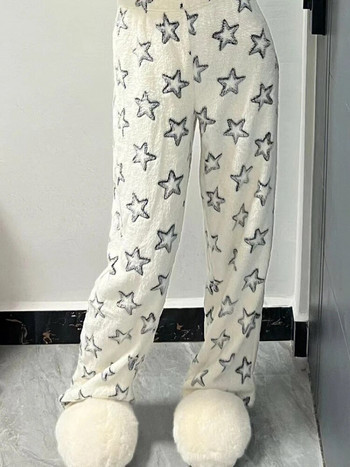 Χαριτωμένα Star Prints Πυτζάμες Γυναικεία Παντελόνια Παχύ Χειμερινά Πυζά κάτω Ζεστά Κολλεγιακά Φανελένια Σαλόνια Παντελόνια Μόδα ελεύθερου χρόνου