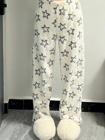 Пижамни панталони със сладки звездни щампи Дамски удебелени зимни спални долнища Топли колежански фланелени дневни панталони Мода за свободното време