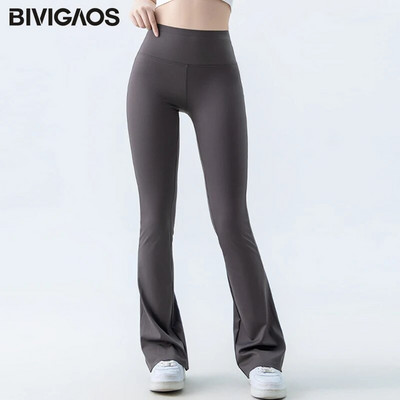 BIVIGAOS Micro Flared Shark Leggings Ženske elastične tanke uske hlače u obliku potkove visokog struka Push Up Fitness Sportske lepršave hlače