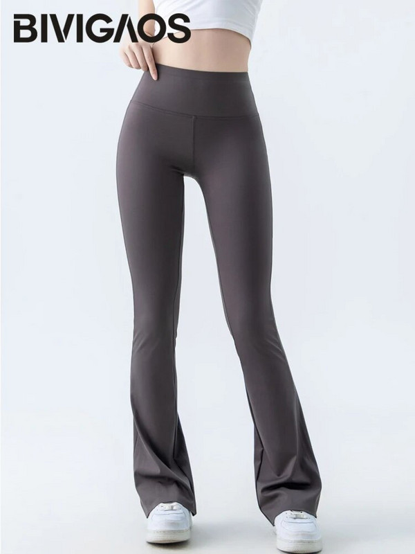 BIVIGAOS Micro Flared Shark Leggings Ženske elastične tanke uske hlače u obliku potkove visokog struka Push Up Fitness Sportske lepršave hlače