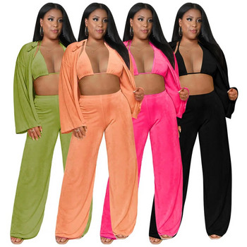 Едноцветен, елегантен и съвпадащ комплект комплекти за големи размери за жени, есенен дамски панталон от три части 2023, луксозен ежедневен суичър от плат