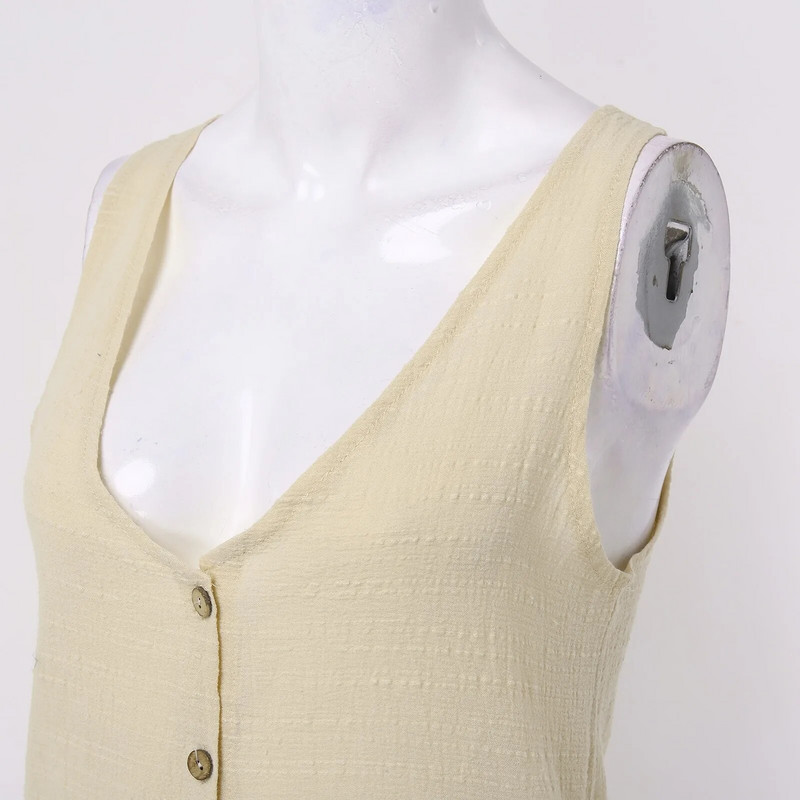 Ženske pamučne i lanene majice bez rukava Komplet za spavanje Ženski dvodijelni salonski odjevni predmeti s jednim kopčanjem Bez rukava Ženski komplet pidžama