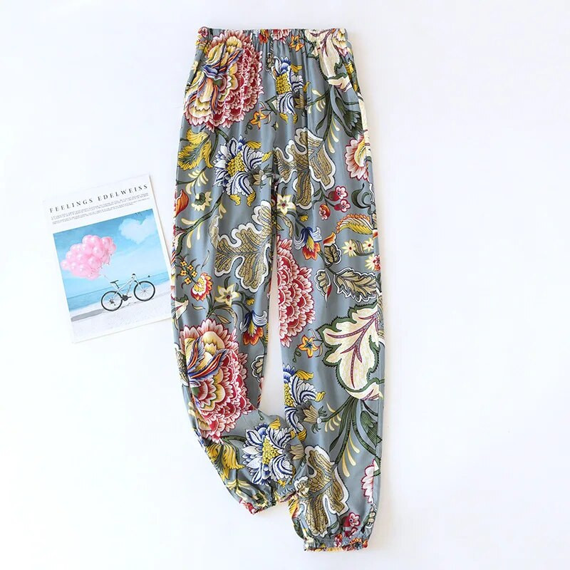 Ljetne cool hlače Ženske tanke labave donjice za spavanje Hlače s printom od viskoze protiv komaraca Elastični pojas u struku Kućna spavaćica