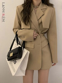 LANMREM korejski modni blejzer kaput za žene s jednorednim kopčanjem s metalnim remenom i dugim rukavima Ženska odjeća Novo 2024. 2YA1106