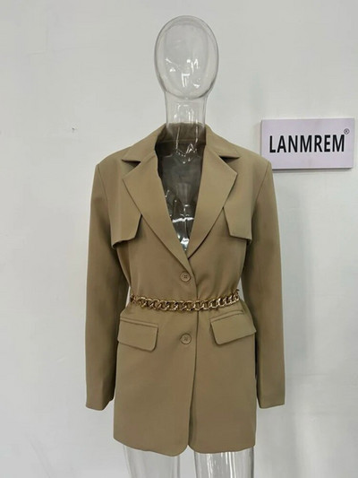 LANMREM korejski modni blejzer kaput za žene s jednorednim kopčanjem s metalnim remenom i dugim rukavima Ženska odjeća Novo 2024. 2YA1106