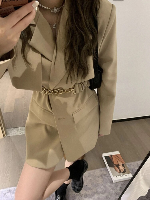 LANMREM korejski modni blejzer kaput za žene s jednorednim kopčanjem s metalnim remenom i dugim rukavima Ženska odjeća Novo 2024. 2YA1106