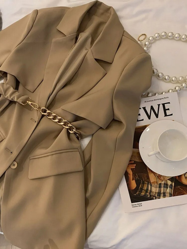 LANMREM korejski modni blejzer kaput za žene s jednorednim kopčanjem s metalnim remenom i dugim rukavima Ženska odjeća Novo 2024. 2YA1106