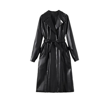 Φθινοπωρινά χειμερινά μακρυμάνικα γυναικεία παλτό PU καμπαρντίνα Vintage μαύρο μακρύ παλτό Γυναικείο αντιανεμικό πανωφόρι δερμάτινο μπουφάν