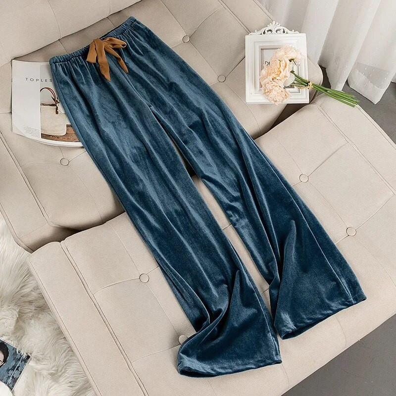 Alkalmi, nagyméretű bársonyos otthoni nadrágok velúr pizsama női nadrágok tavaszi és őszi tél laza egyszínű otthoni ruházat alsó része