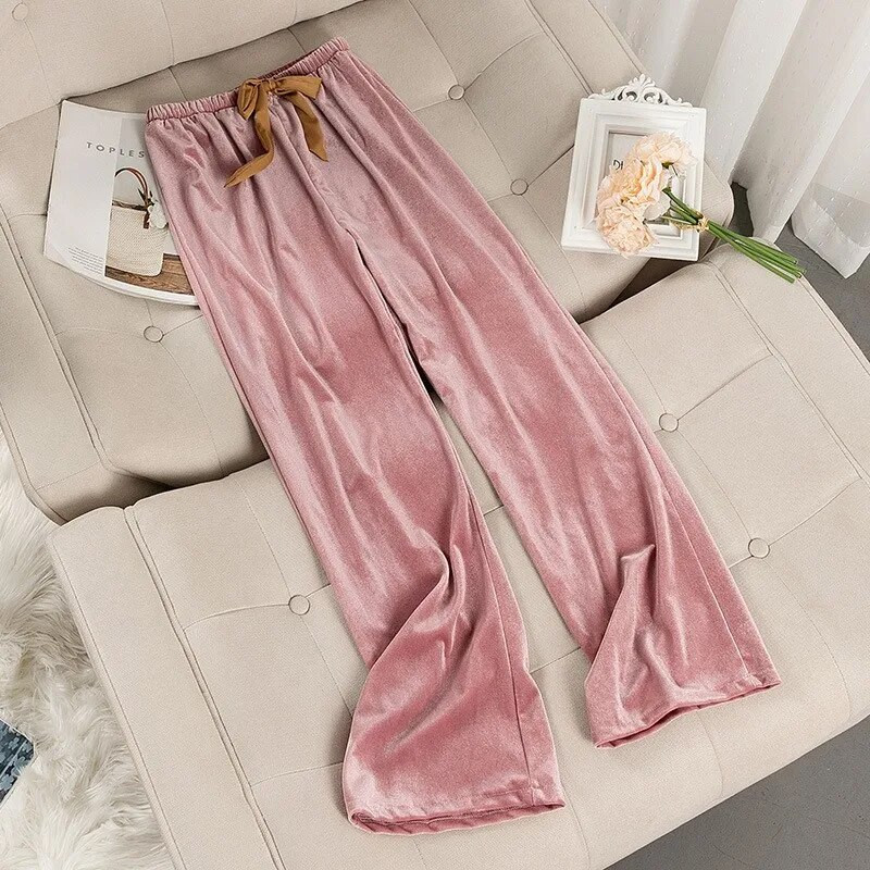 Alkalmi, nagyméretű bársonyos otthoni nadrágok velúr pizsama női nadrágok tavaszi és őszi tél laza egyszínű otthoni ruházat alsó része