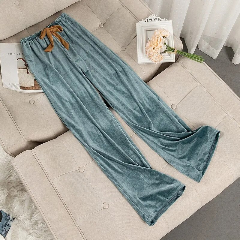 Alkalmi, nagyméretű bársonyos otthoni nadrágok velúr pizsama női nadrágok tavaszi és őszi tél laza egyszínű otthoni ruházat alsó része