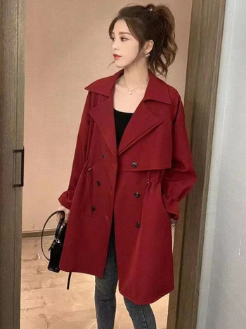 Ново палто Дамско тренчкот в корейска версия със средна дължина Универсален свободен костюм с яка и яка Ежедневно палто Горно темпераментно палто