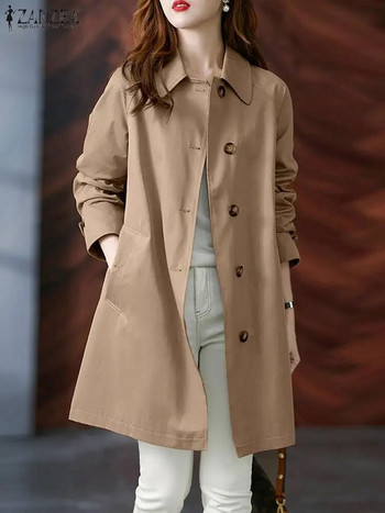 ZANZEA Fashion OL Μακρυμάνικο παλτό με πέτο με λαιμόκοψη Γυναικεία vintage μονόχρωμα μπουφάν Casual Street Trench Coat outwear