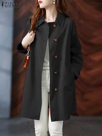ZANZEA Fashion OL Μακρυμάνικο παλτό με πέτο με λαιμόκοψη Γυναικεία vintage μονόχρωμα μπουφάν Casual Street Trench Coat outwear