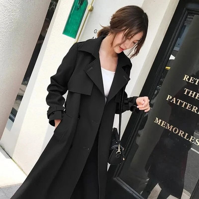 Jesenski korejski ženski crveni trenč kaput s pojasom Elegantna dvostruka ženska vjetrovka na rever s dvostrukim kopčanjem srednje dužine, ženska 2023. Novo