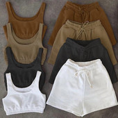 Set de pantaloni scurti și pantaloni scurti cu șnur, sexy, cu decolteu în U, pentru fitness, pantaloni scurți de vară Athleisure Biker Seturi de două piese îmbrăcăminte de stradă pentru femei