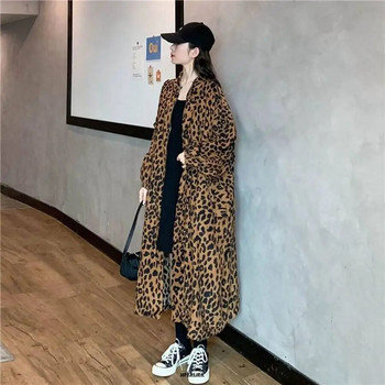 Plus Size 6XL 150kg Ανοιξιάτικη γυναικεία καμπαρντίνα Leopard Casual Γυναικείο Μακρύ Εξωτερικό Φαρδύ Πανωφόρι Femme Μεγάλα Ρούχα