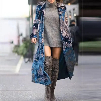 Vintage εμπριμέ βελούδινο μακρύ αντιανεμικό κολάρο Γυναικείο παλτό χειμώνα 2023 Νέα φθινοπωρινή μόδα Lady Street Hipster παλτό 3XL