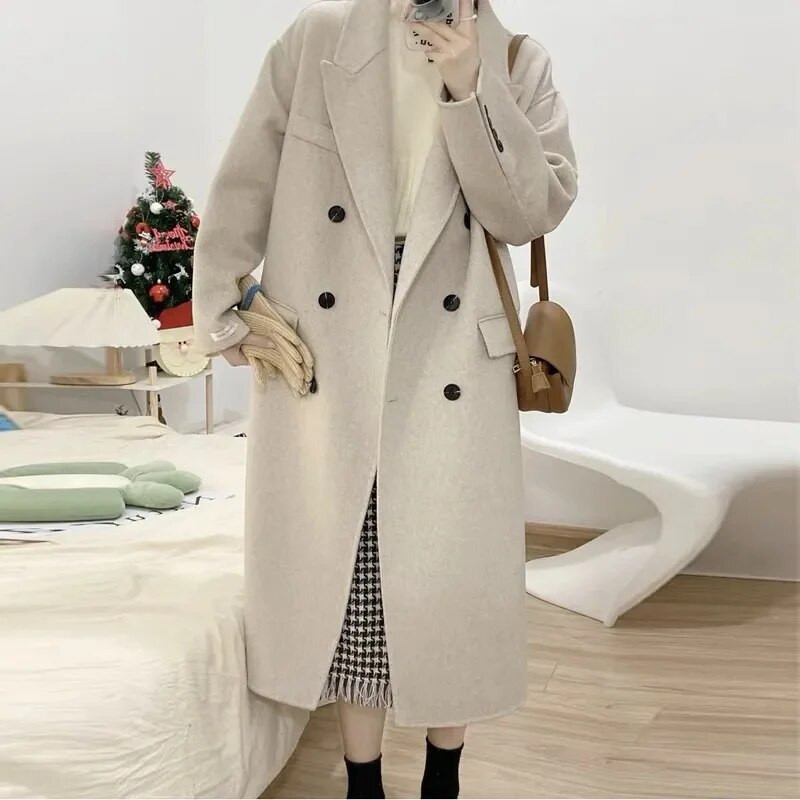 Moteriška 2024 m. rudens žiema Nauja korėjietiška laisva vilnonė striukė laisvalaikiui moteriška madinga vidutinio ilgio versija Advanced Sense vilnonis paltas