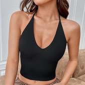 Vestă sexy cu Halter în V adânc pentru femei, Camolă cu decolteu decoltat, simplu, negru, alb, toate se potrivesc, topuri fără urme Corset, crop top